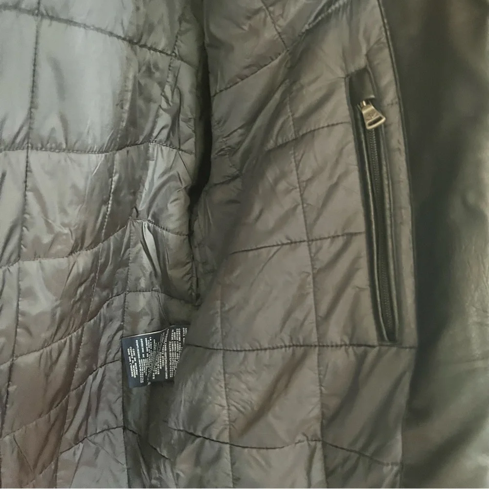 Cozy Dockers Bomber Jacket Faux Leather Brown Quilted Lining Size L - Picture 10 of 14